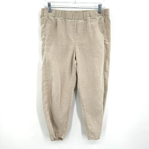 J. JILL Women's Khaki Tan 100% Linen Stretch Straight Leg Office Pants Small - Picture 1 of 7